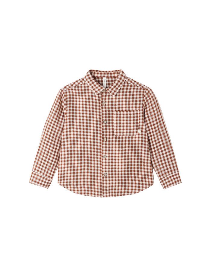 Collared Long Sleeve Shirt- Brick Check