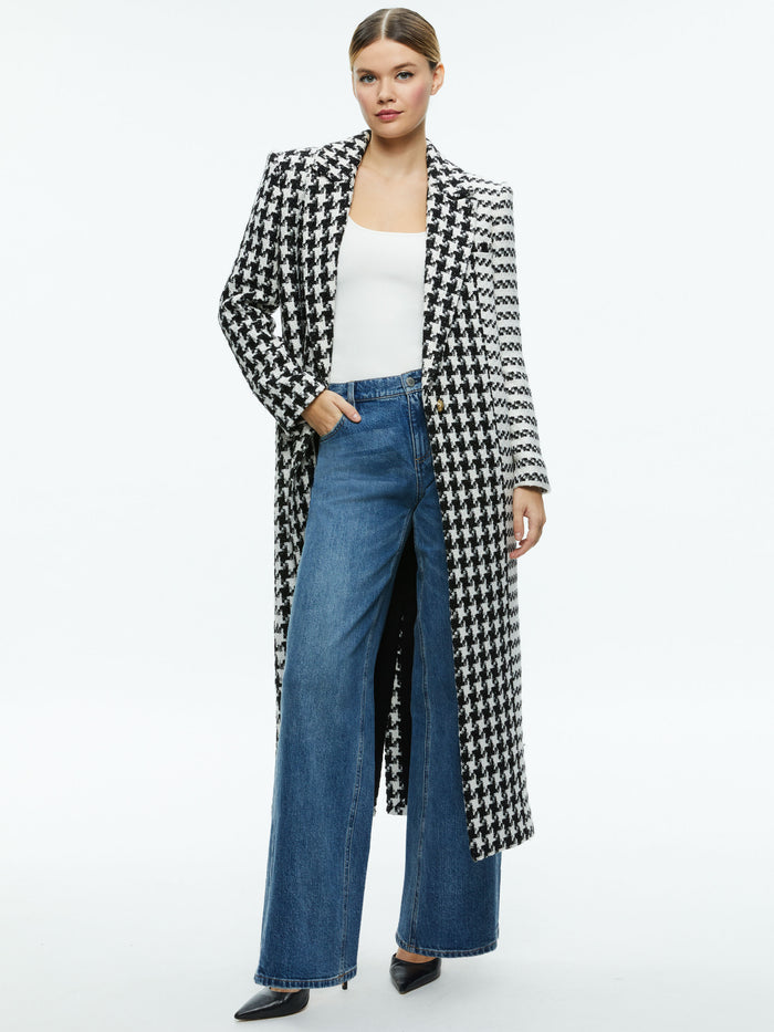 COLLEY LONG TWEED COAT - BLACK/OFF WHITE