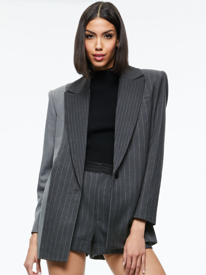 COLLEY NOTCH COLLAR BLAZER - GREY/CHARCOAL PINSTRIPE