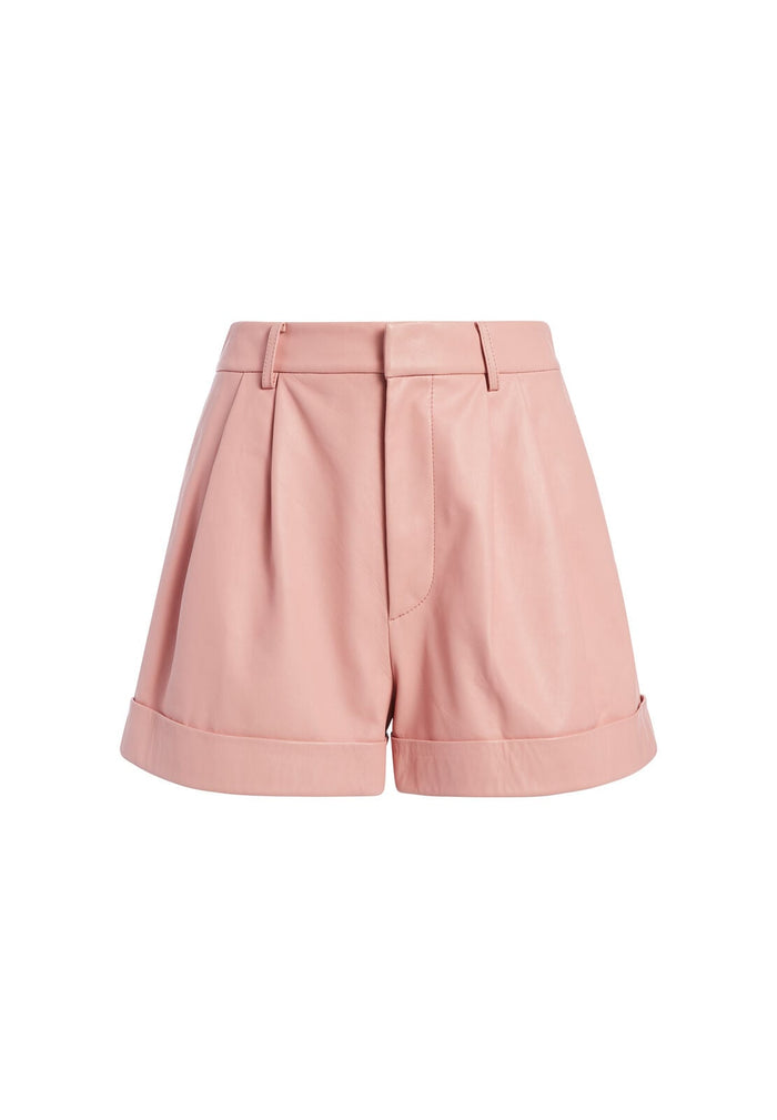CONRY LEATHER PLEATED SHORTS - ROSE TAN