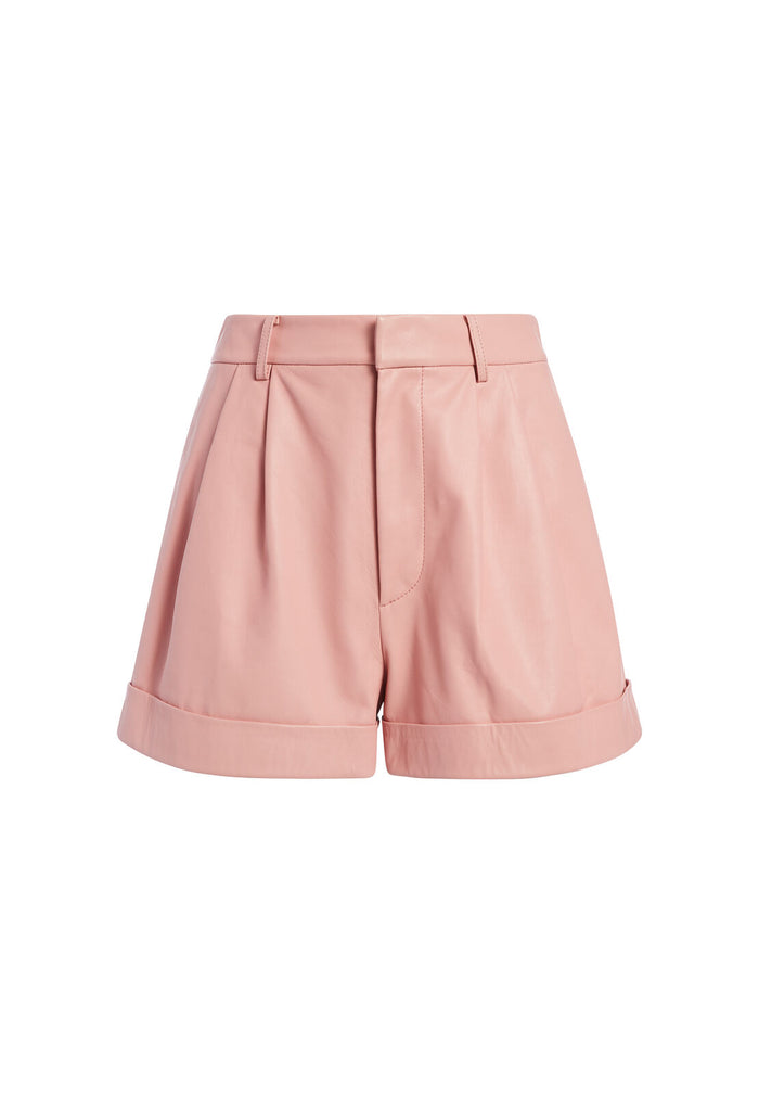 CONRY LEATHER PLEATED SHORTS - ROSE TAN