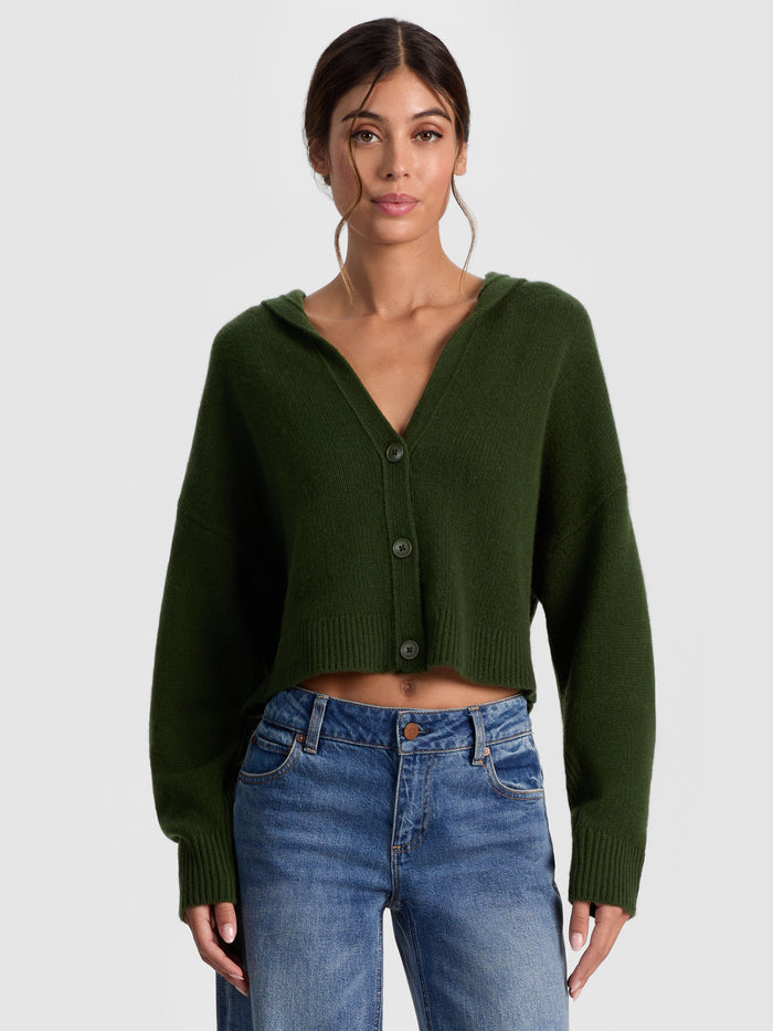 COREY HOODED CASHMERE CARDIGAN - DARK OLIVE