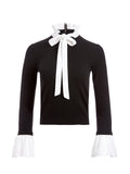 CORNELIA TIE NECK PULLOVER - BLACK/SOFT WHITE COMBO