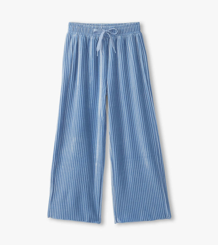 Cornflower Blue Pleated Velour Relaxed Pant