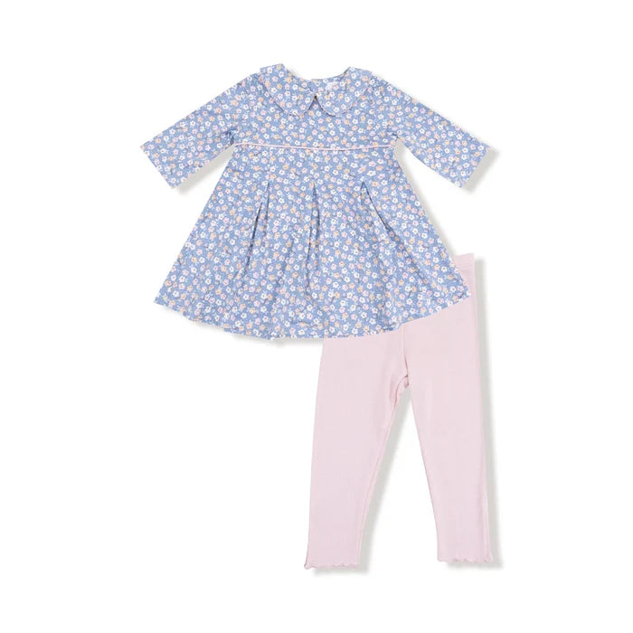 Country Calico Box Pleat Dress & Rib Leggings