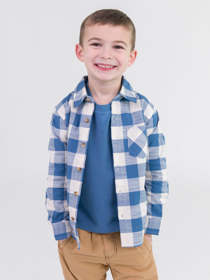 Countryside Blue Plaid Long Sleeve Crew Neck Shirt