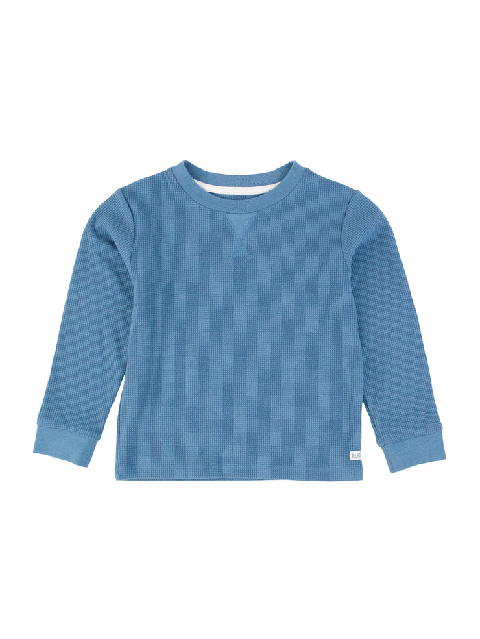 Countryside Blue Waffle Knit Long Sleeve Crew Neck
