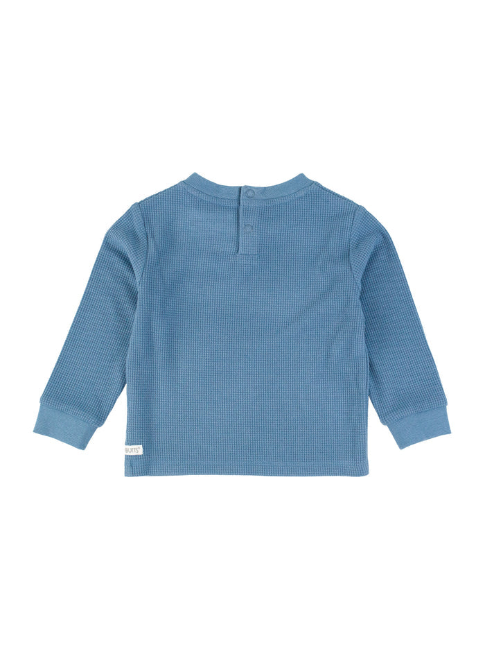 Countryside Blue Waffle Knit Long Sleeve Crew Neck