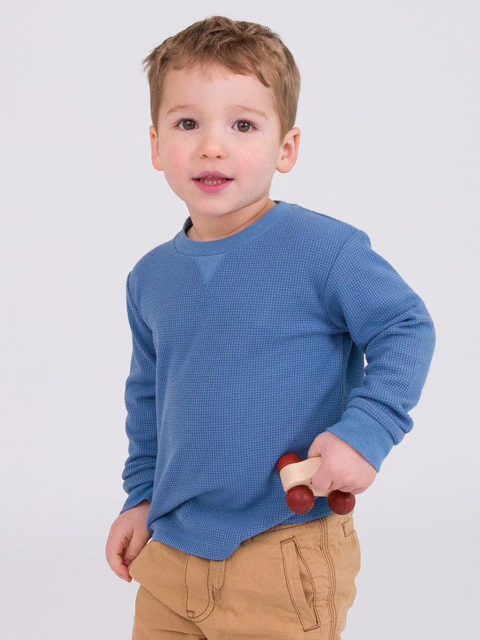 Countryside Blue Waffle Knit Long Sleeve Crew Neck