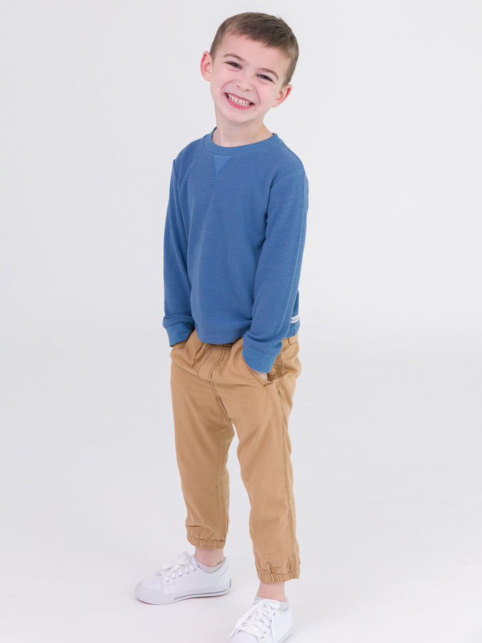 Countryside Blue Waffle Knit Long Sleeve Crew Neck