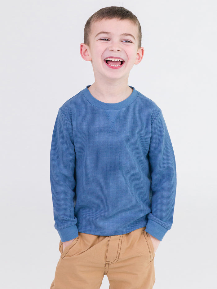 Countryside Blue Waffle Knit Long Sleeve Crew Neck