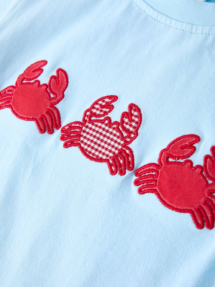 Crab Applique Boy Top And Plaid Shorts Set