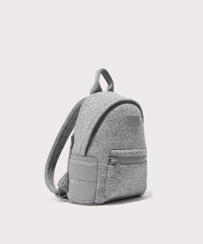 Dagne Dover small Dakota Neoprene Backpack in grey seen from an angle.
