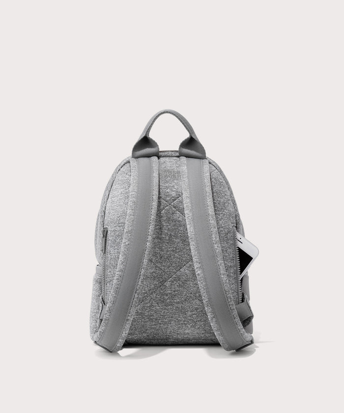 Dagne Dover small Dakota Neoprene Backpack in grey seen from the back.