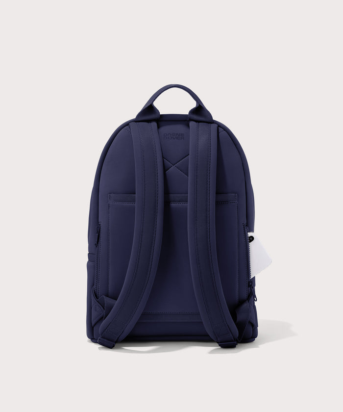 Dagne Dover medium Dakota Neoprene Backpack in dark blue seen from the back.