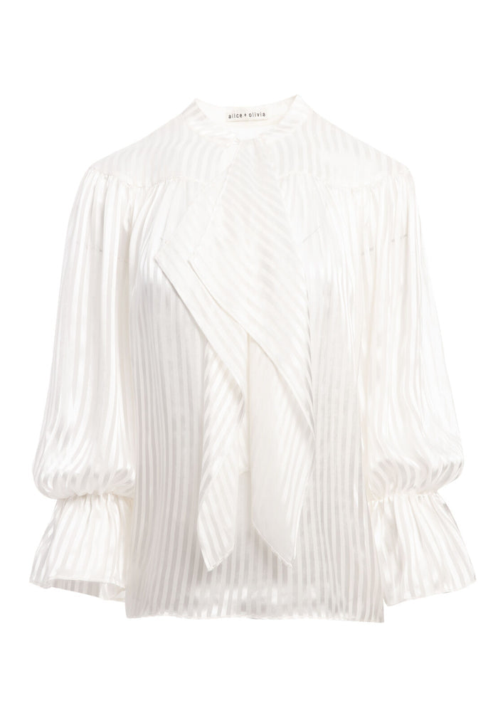 DANIKA TIE NK GATHERED BLOUSE - MINI STRIPE-OFF WHITE