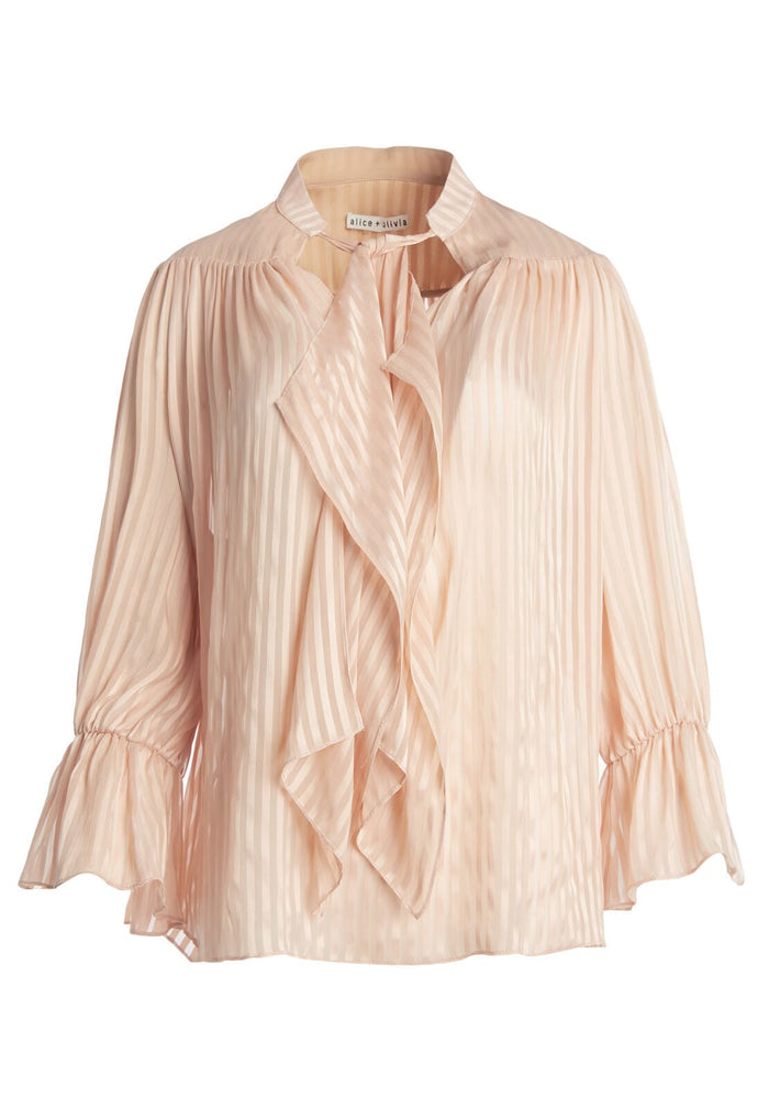 DANIKA TIE NK GATHERED BLOUSE - MINI STRIPE-SAND