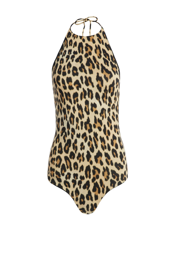 DANIQUE TIE NK HALTER BODYSUIT - TEXTURED LEOPARD