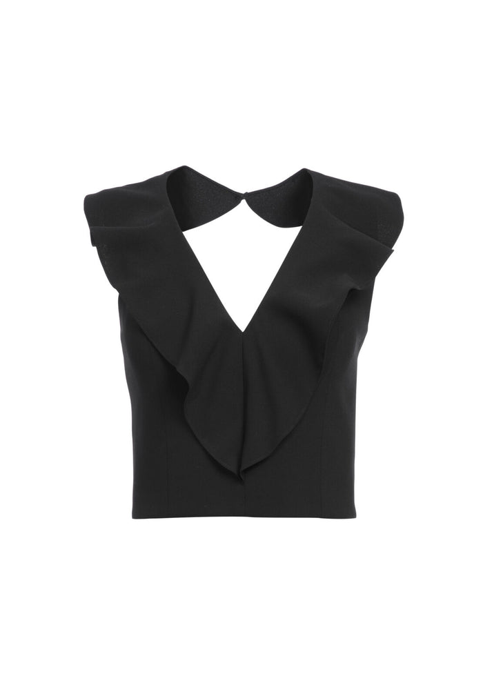 DANNETTE RUFFLED CROP TOP - BLACK