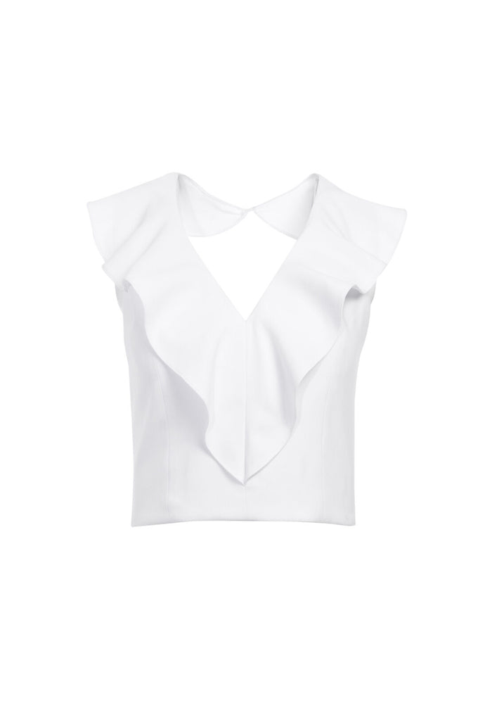 DANNETTE RUFFLED CROP TOP - OFF WHITE