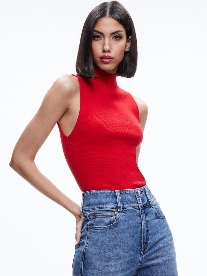 DARCEY TURTLENECK SWEATER TANK - PERFECT RUBY
