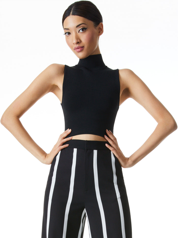 DARINA MOCK NECK FITTED CROPPED TANK - BLACK