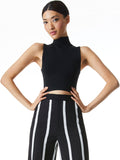DARINA MOCK NECK FITTED CROPPED TANK - BLACK