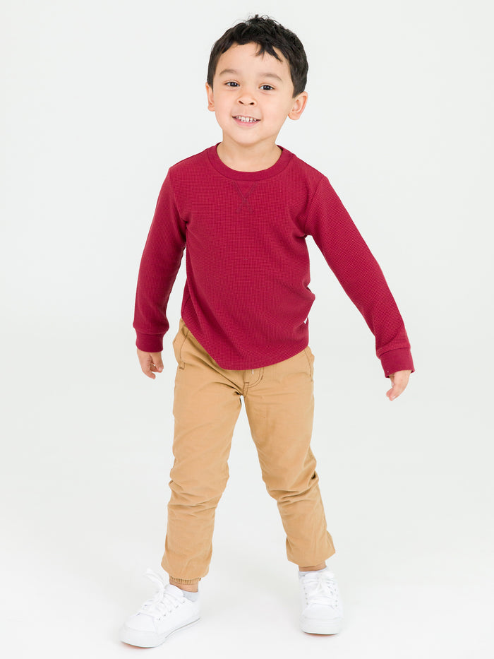 Dark Cherry Waffle Knit Long Sleeve Crew