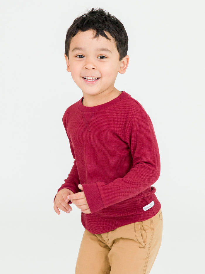 Dark Cherry Waffle Knit Long Sleeve Crew