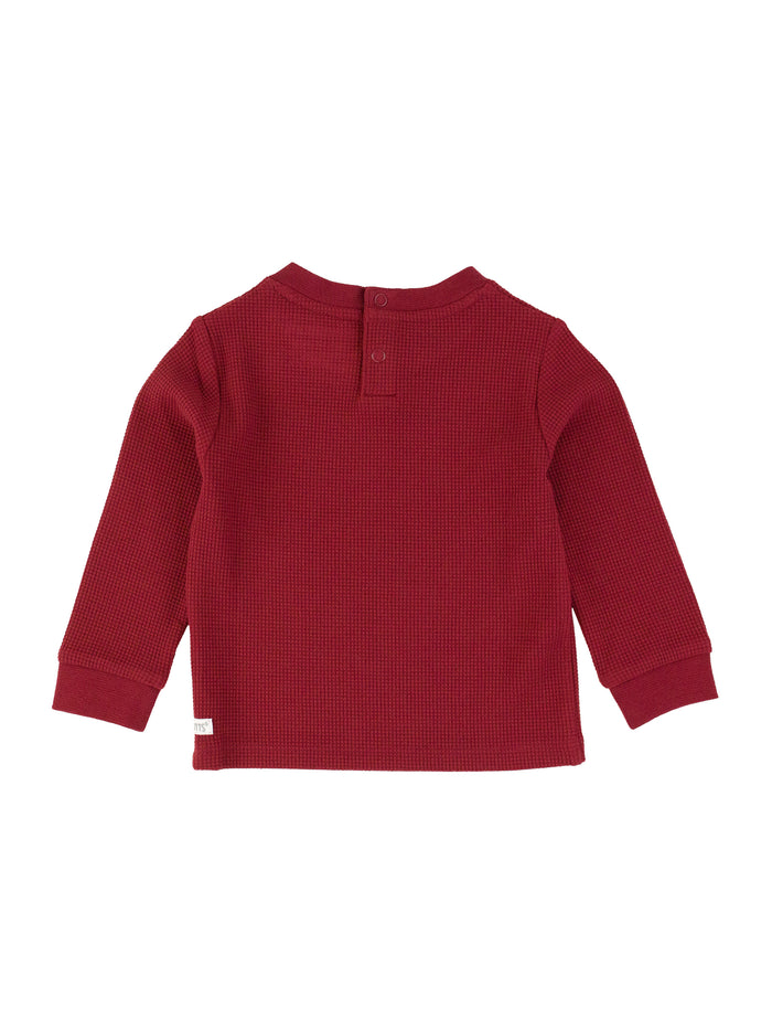 Dark Cherry Waffle Knit Long Sleeve Crew