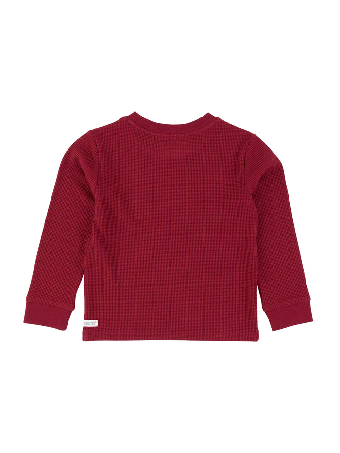 Dark Cherry Waffle Knit Long Sleeve Crew