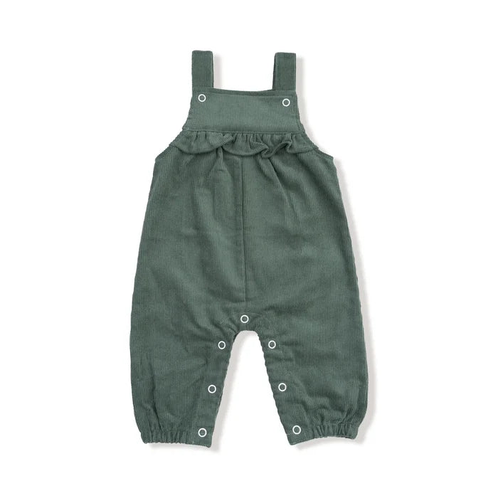 Dark Ivy Corduroy Yoke Ruffle Overall