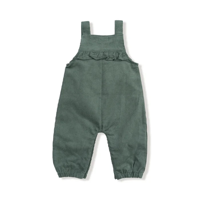 Dark Ivy Corduroy Yoke Ruffle Overall