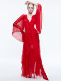 DAY SUNBURST SLEEVE MAXI DRESS - PERFECT RUBY