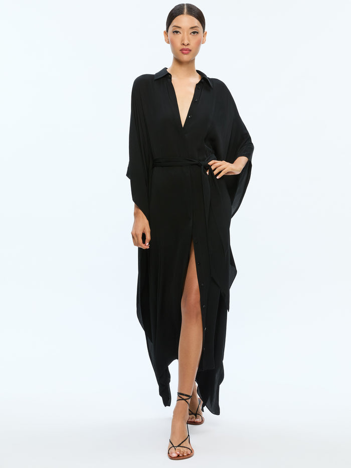 DEANNE MIDI SHIRTDRESS WITH BELT - BLACK
