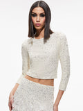 DELAINA EMBELLISHED CROP TOP - ECRU/ECRU