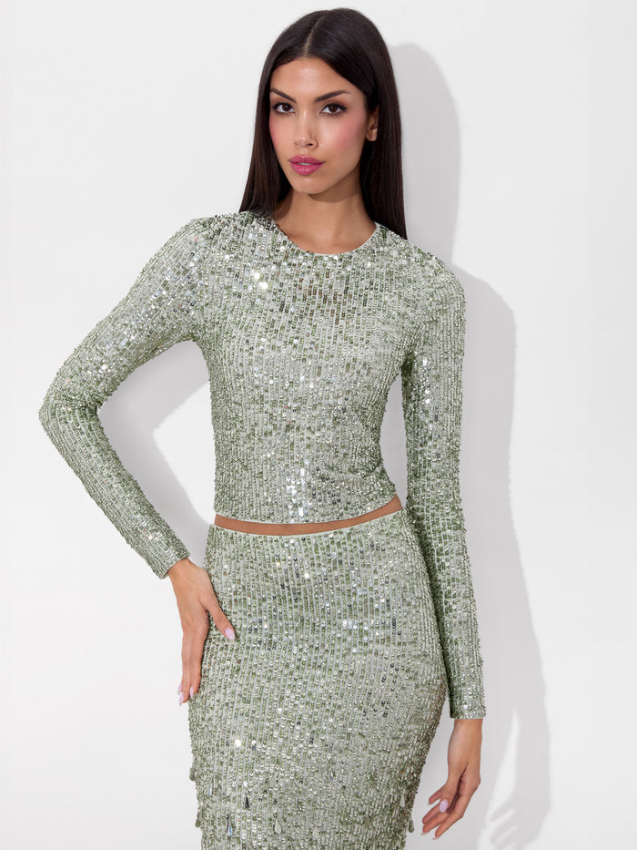 DELAINA EMBELLISHED TOP - SEA SPRAY