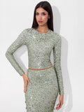 DELAINA EMBELLISHED TOP - SEA SPRAY
