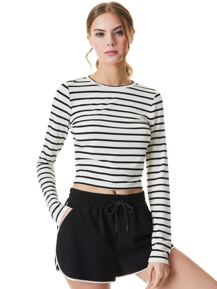 DELAINA LS CREW NK TEE - BLACK/OFF WHITE