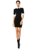 DELORA COLLARED MINI DRESS - BLACK/OFF WHITE