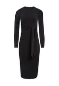 DELORA TIE WAIST MIDI DRESS - BLACK