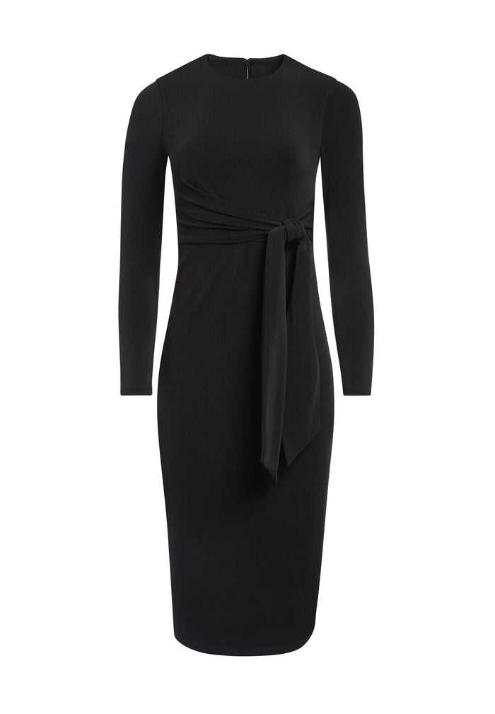 DELORA TIE WAIST MIDI DRESS - BLACK