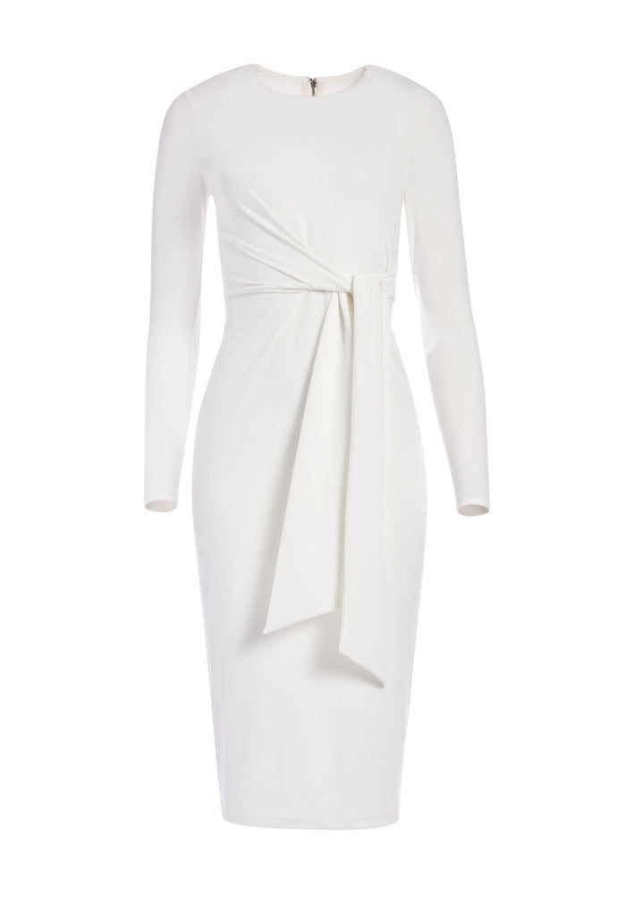DELORA TIE WAIST MIDI DRESS - OFF WHITE