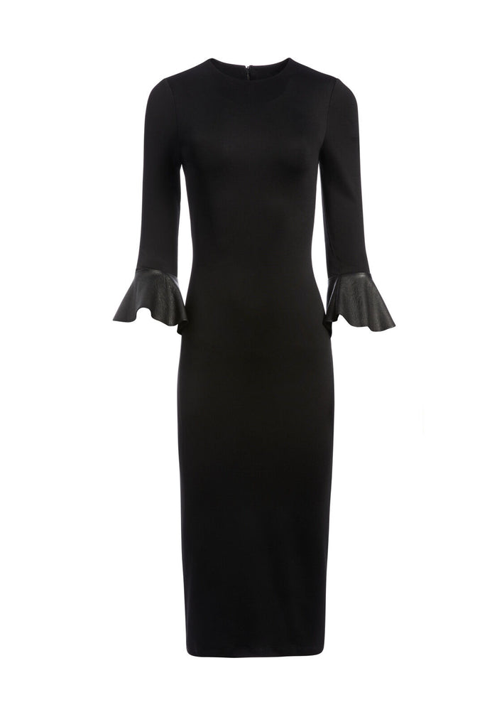 DELORA TRUMPET SLEEVE DRESS - BLACK