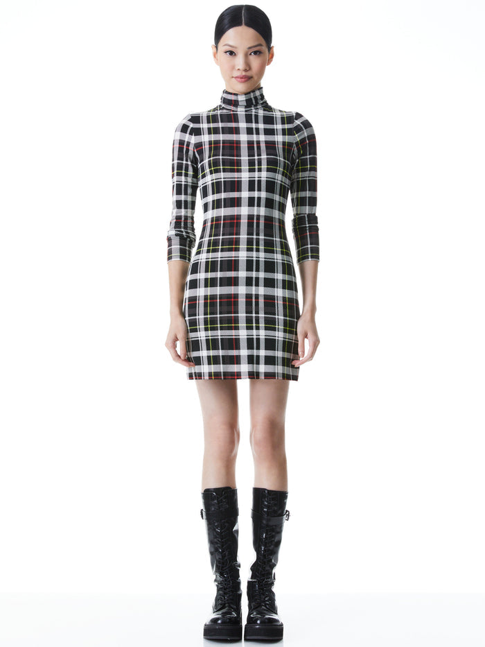 DELORA TURTLENECK MINI DRESS - FREEDOM PLAID BLACK