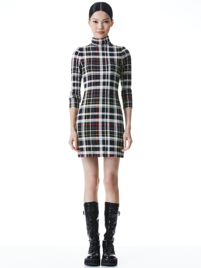 DELORA TURTLENECK MINI DRESS - FREEDOM PLAID BLACK