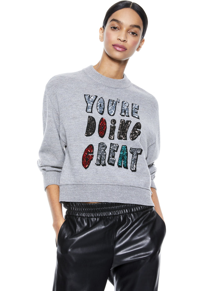 DENVER SEQUIN SWEATER - MED HEATHER GREY/MULTI