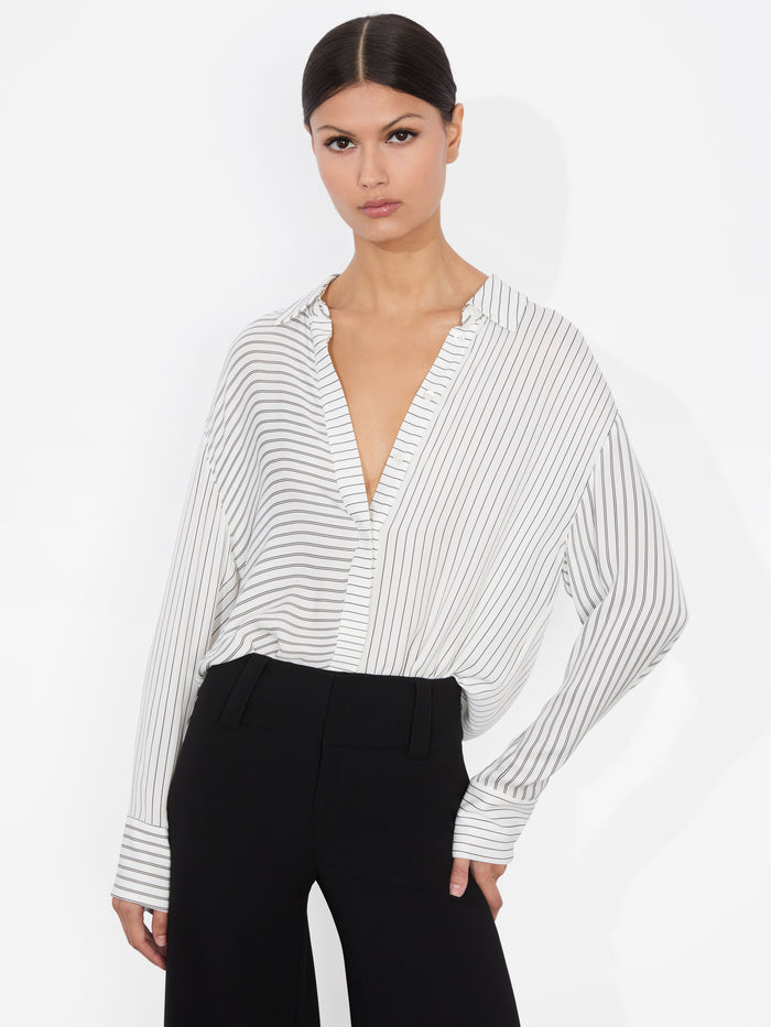 DIMITRA OVERSIZED BUTTON DOWN - PINSTRIPE OFF WHITE/BLACK