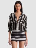 DIMITRA OVERSIZED BUTTON DOWN - PADDLEBOARD STRIPE BLACK/ECRU