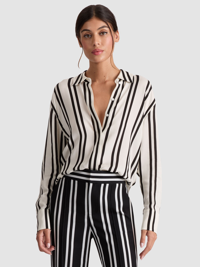 DIMITRA OVERSIZED BUTTON DOWN - PADDLEBOARD STRIPE ECRU/BLACK